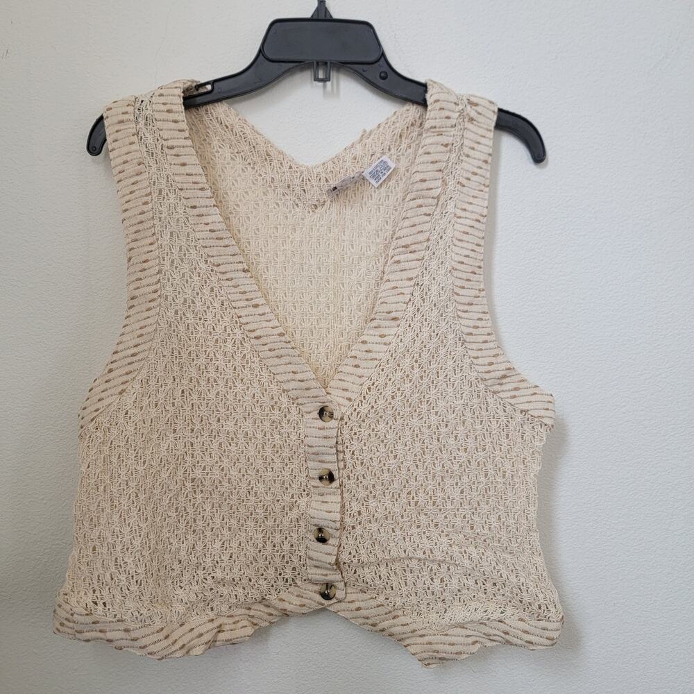 Vest Woven Button Cotton Sz Small Boho Western Country Coastal Cowgirl Fisherman